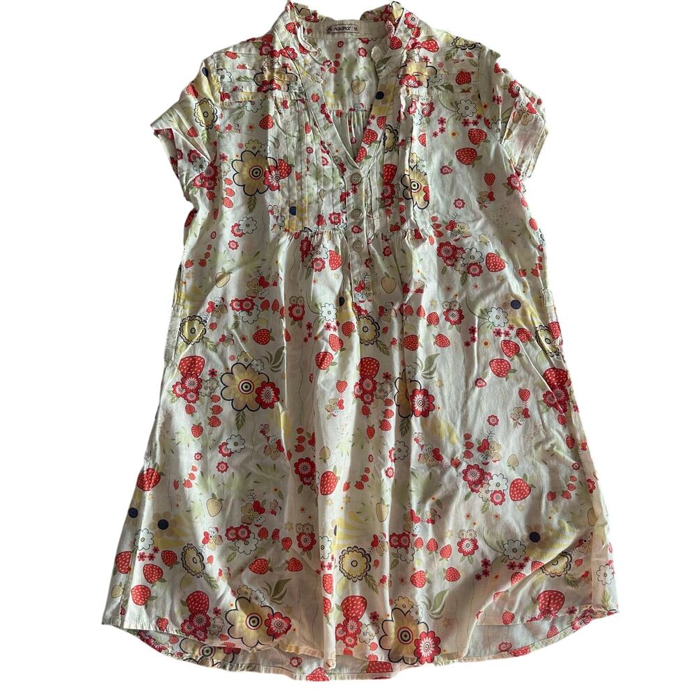 Aquamar, Off White, 60's Print, Short Sleeve, V-Neck, T-Shirt/Shirt Dress- M